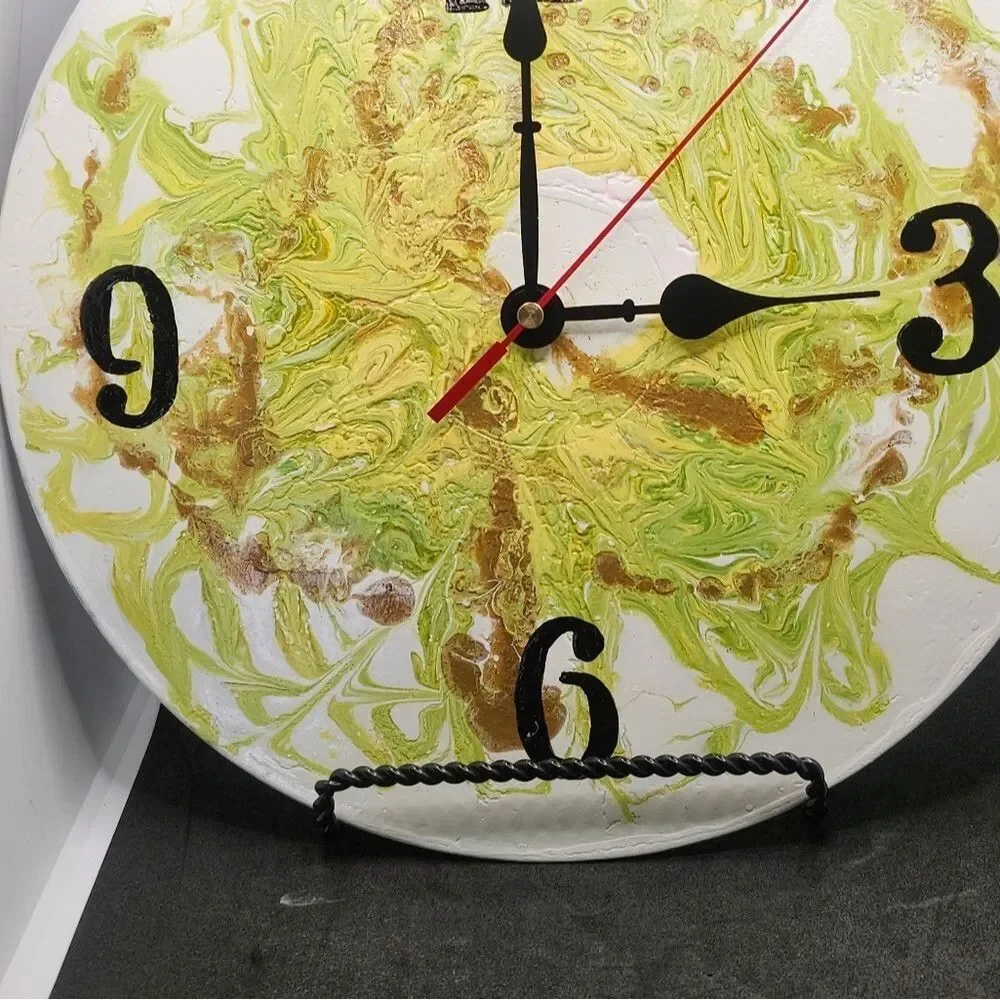 Hand Crafted Abstract Hanging Wall Clock Analog  Vinyl Record Fluid Art Decor